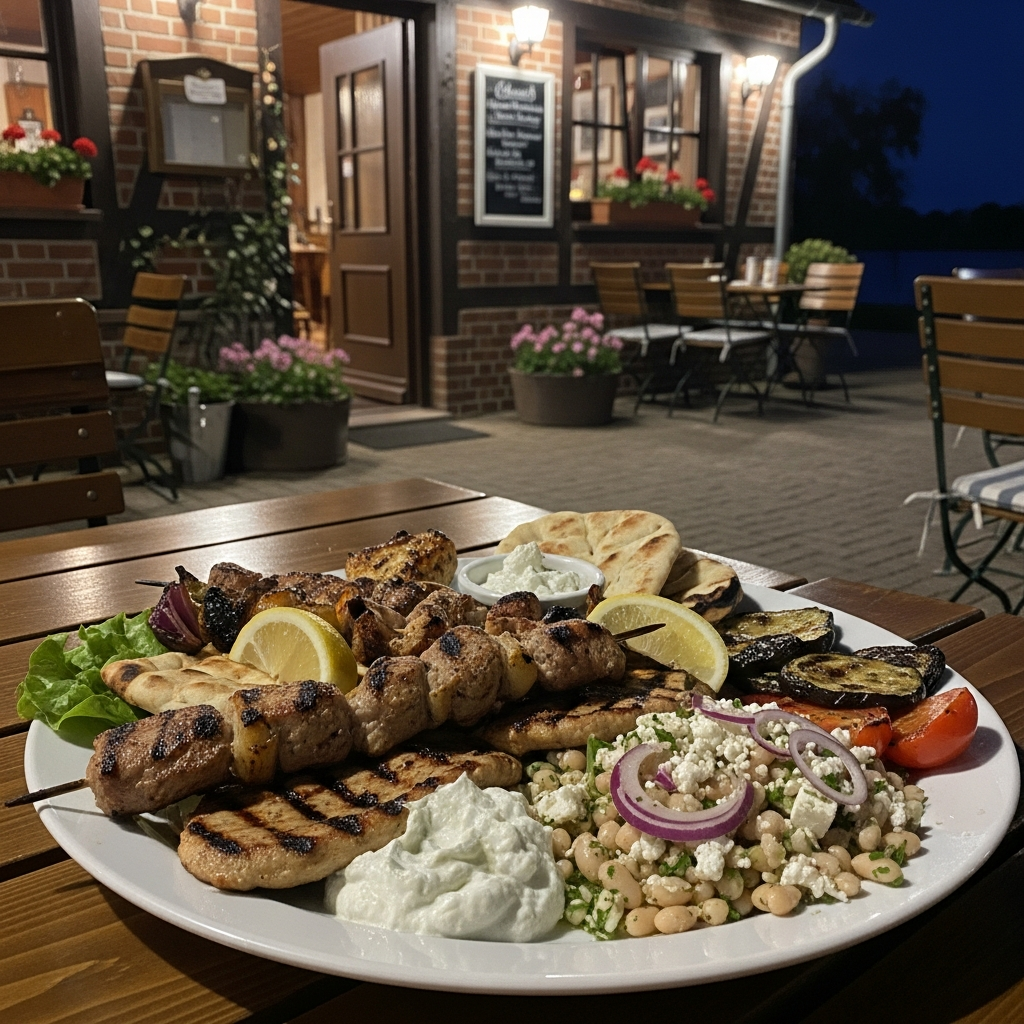 Ein mediterraner Traum vom Grill: Griechischer Grillteller mit Bohnen-Feta-Salat