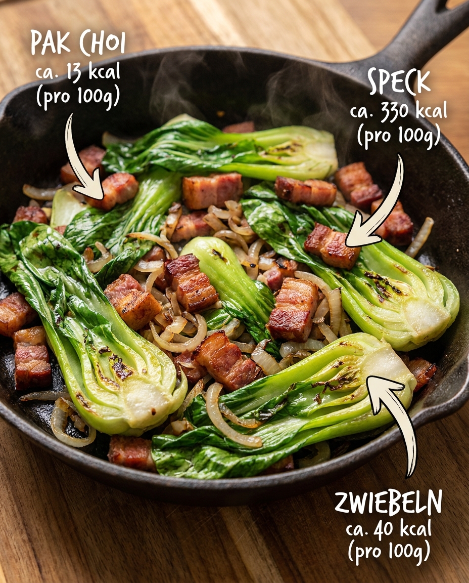 Pak-Choi-Pfannengemüse mit Speck: Wenn Asia-Kohl plötzlich Brauhaus kann
