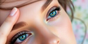 Nahaufnahme von Augen mit leichten, durchscheinenden Wimpern.