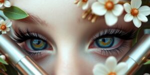 Nahaufnahme von Wimpernseren und natürlichen Wimpern.