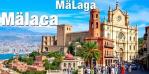 Vibrante Sehenswürdigkeiten von Málaga in einer Collage.