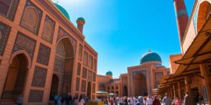 Usbekische Architektur mit türkisfarbenen Kuppeln.