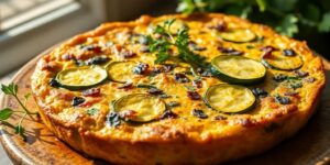 Sommerliche Zucchini-Frittata auf einem Teller.