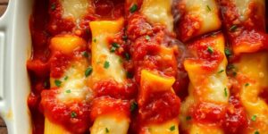 Servierfertige Cannelloni al Forno in Auflaufform.