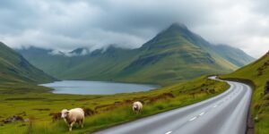 Schottische Landschaft mit Bergen und Loch.