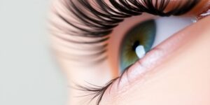 Lange Wimpern auf blauem Hintergrund