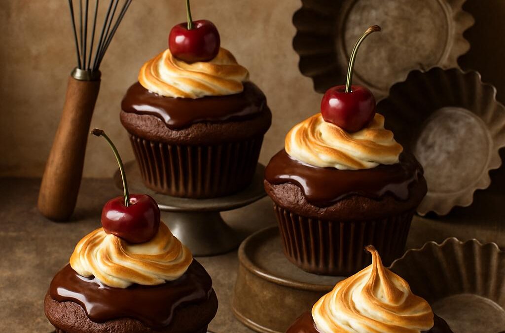 Klein, rund, schokoladig – und eine Krone aus Zucker: Die Schwarzwälder Kirschmuffins sind los!