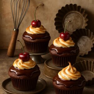 Klein, rund, schokoladig – und eine Krone aus Zucker: Die Schwarzwälder Kirschmuffins sind los!