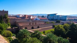 Malaga: Alte Festung trifft moderne Stadtansicht.