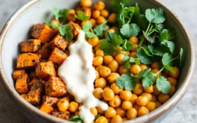 Gesunde Buddha Bowl mit Süßkartoffeln und Kichererbsen