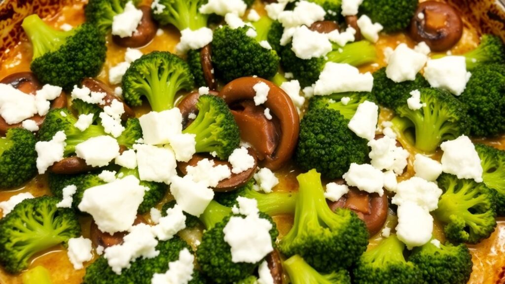 Brokkoli-Pilz-Auflauf mit Schafskäse im Ofen