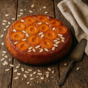 Sommerlicher Aprikosenkuchen mit karamellisierten Früchten und Mandelteig