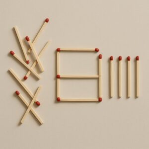 Streichholzanordnung als Rätsel auf hellem Hintergrund, symbolisch für Denksportaufgaben