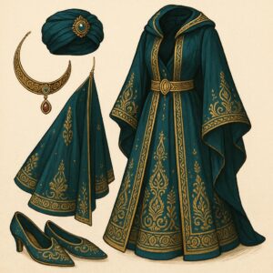 Luxuriöses Mode-Set mit orientalischem Flair – Symbolbild für die Eleganz des jordanischen Königshauses