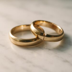 Zerbrochene Eheringe auf Marmor als Symbol für die Trennung von Nicole Kidman und Keith Urban – aktuelle Promi-News vom 30. September 2025