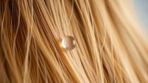 Gesunde Haarsträhnen mit einem Tropfen Behandlung.