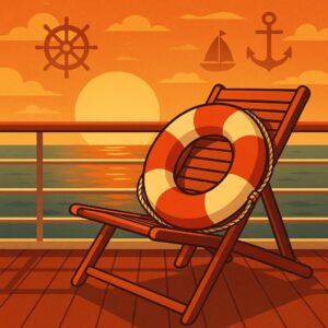 Rettungsring auf Deckstuhl als Symbol für Rücksicht und Respekt an Bord