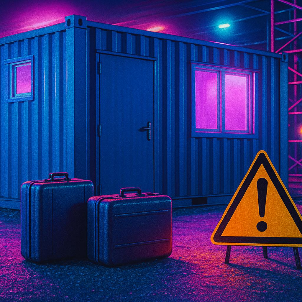 Doppel-Exit bei Promi Big Brother 2025: Zwei leere Koffer vor blauem Baucontainer als symbolisches Reality-TV-Bild