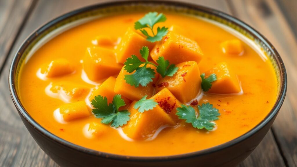 Süßkartoffel-Curry mit Kokosmilch und Koriander