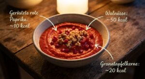 Leckerer Muhammara-Dip mit Walnüssen und Granatapfelkernen