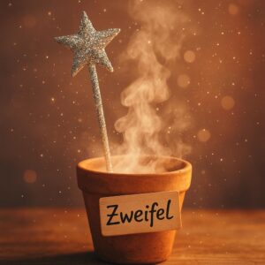 Symbolischer Zauberstab in Zweifel-Töpchen – Glinda trifft Unsicherheit