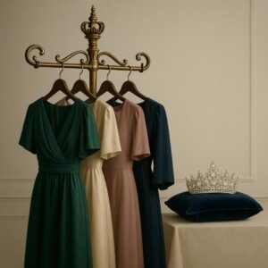 Eleganter Kleiderständer mit stilvollen Kleidern – royale Mode-Inspiration