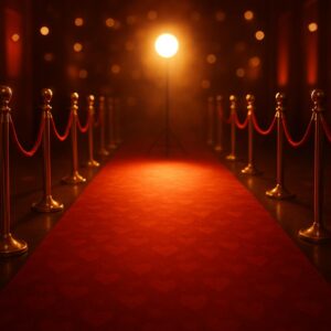 Symbolischer roter Teppich mit Spotlicht – Glamour und Comeback-Stimmung