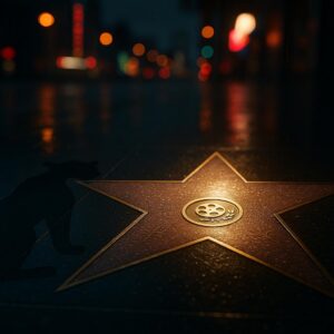 Symbolisches Foto eines Hollywood Walk of Fame Sterns mit Panther‑Schatten, Spotlight und Neon‑Bokeh – News vom 13. November 2025 zu Chadwick Bosemans Ehrung