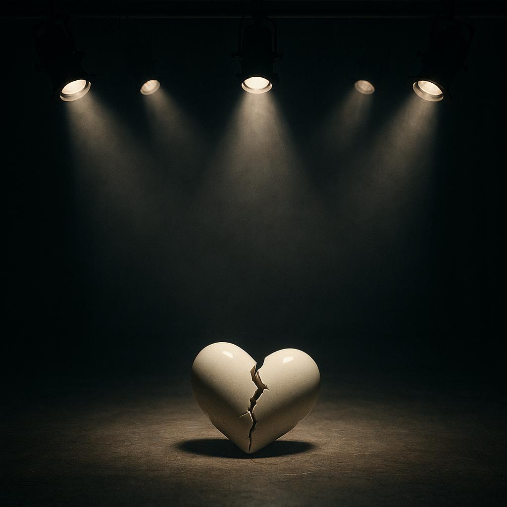 Symbolbild: zerbrochenes Herz auf Bühne symbolisiert Trennung im Reality-TV