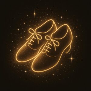 Symbolische Darstellung von synchronen Tanzschuhen im Glanzlicht – Eleganz und gemeinsamer Abschied