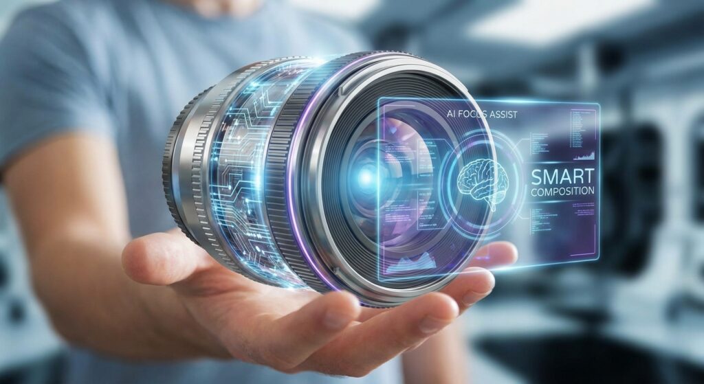 Futuristische Kamera mit KI-Unterstützung, Digitales Interface