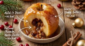 Glänzender Bratapfel aus der Heißluftfritteuse mit perfekter Kruste und Füllung