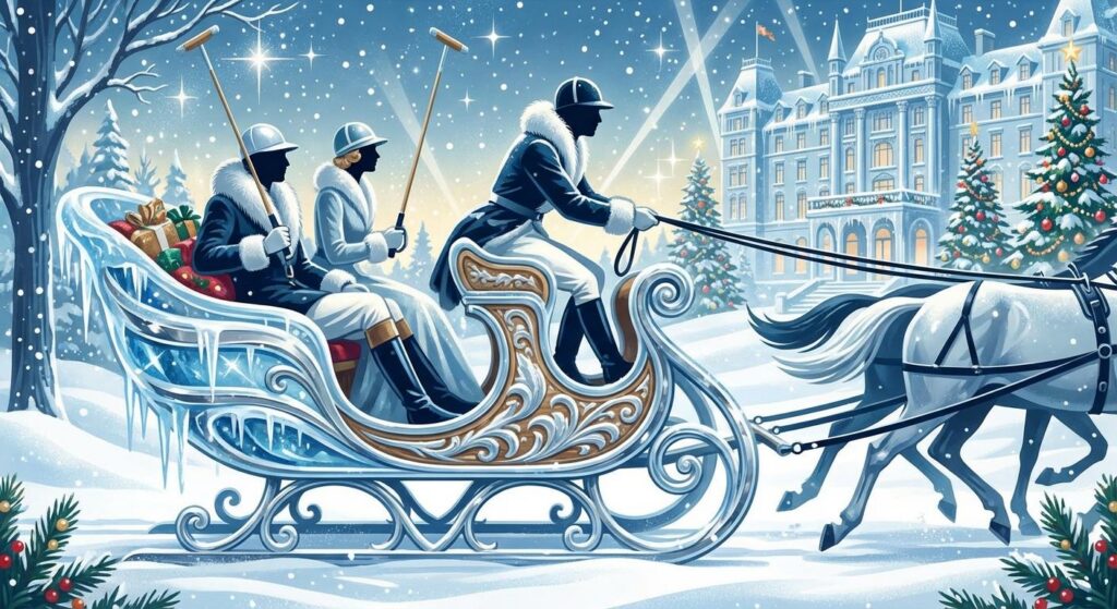 Glamouröser stilisierter Polo-Schlitten im Schnee – symbolisch für Promi-Winterzauber