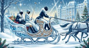 Glamouröser stilisierter Polo-Schlitten im Schnee – symbolisch für Promi-Winterzauber