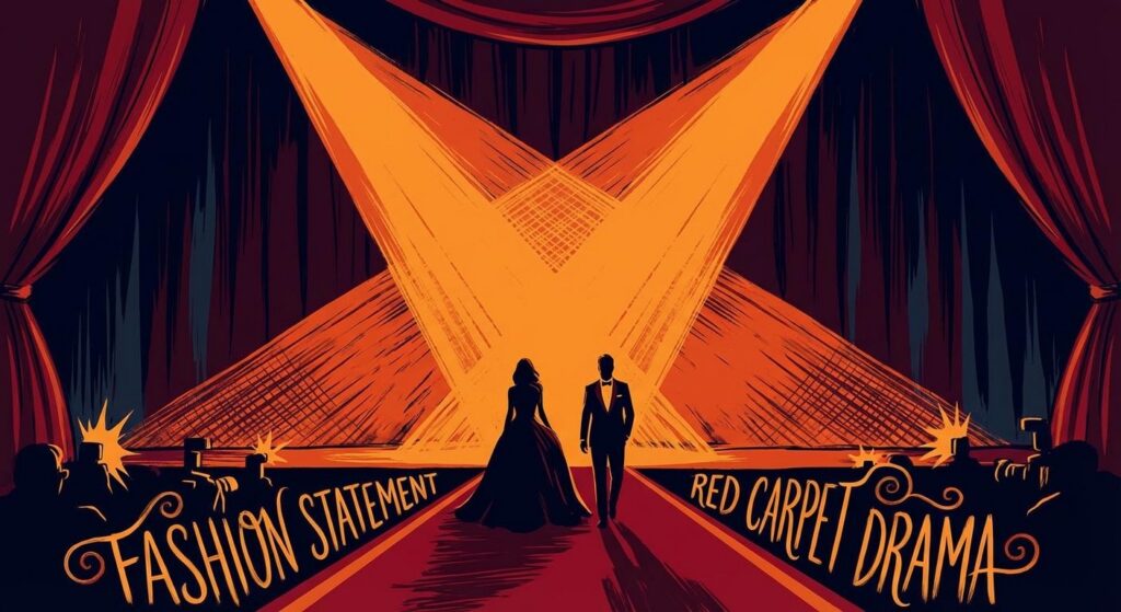 Symbolische orange Scheinwerfer über einem roten Teppich, Fashion-Gefühl ohne Personen