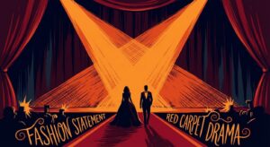 Symbolische orange Scheinwerfer über einem roten Teppich, Fashion-Gefühl ohne Personen