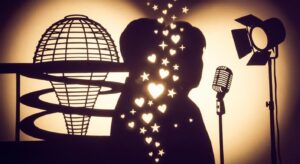 Symbolbild Politik trifft Show Verbindung – Bundestagskuppel trifft Mikrofon im Lichtspiel