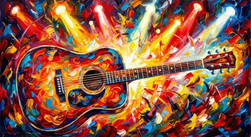 Symbolbild: Country-Gitarre auf Bühne unter Scheinwerfern – live Atmosphäre