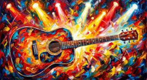 Symbolbild: Country-Gitarre auf Bühne unter Scheinwerfern – live Atmosphäre