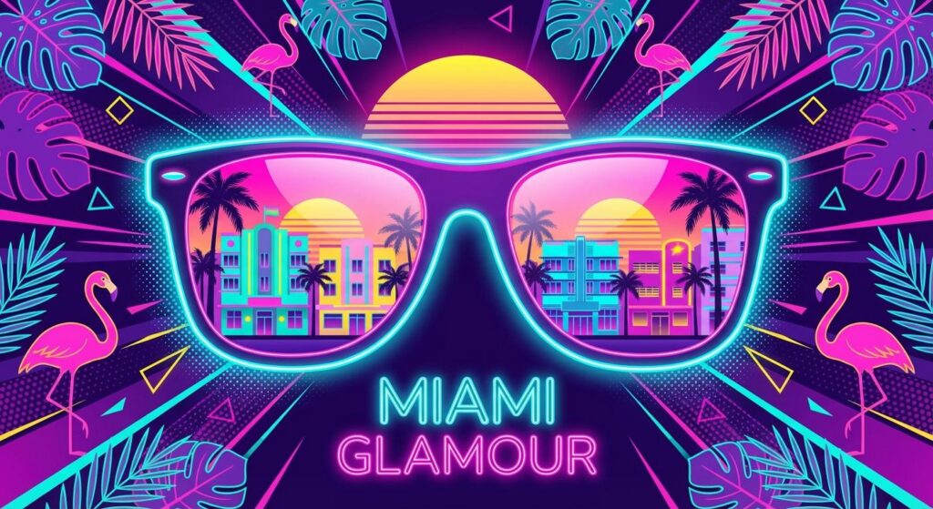 Symbolbild einer Sonnenbrille vor tropischem Hintergrund - Miami Glamour ohne Personen