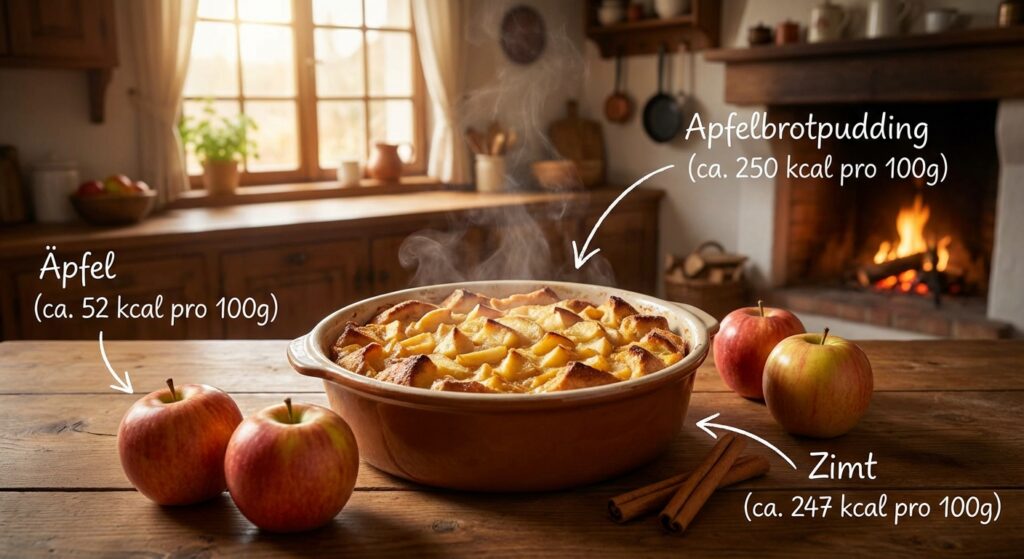 Scheiterhaufen mit Äpfeln und Zimt in einer gemütlichen Küche