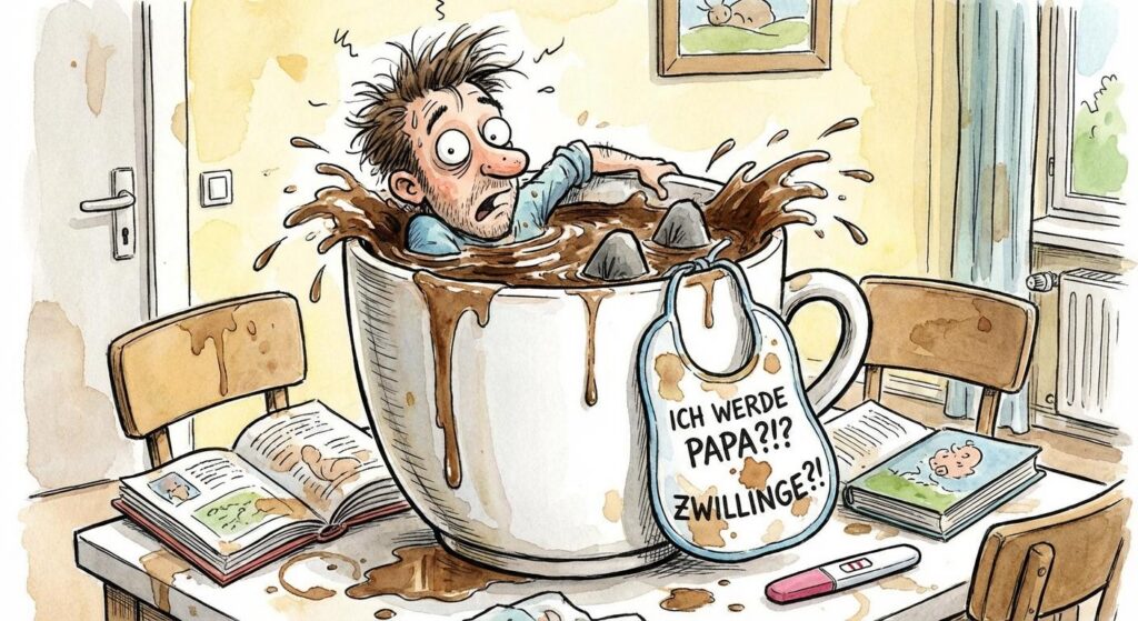 Symbolbild Kaffeetasse und Babylätzchen, überraschende Promi-News