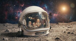 Symbolischer Raumhelm vor Sternenhimmel – Weltraum Nostalgie