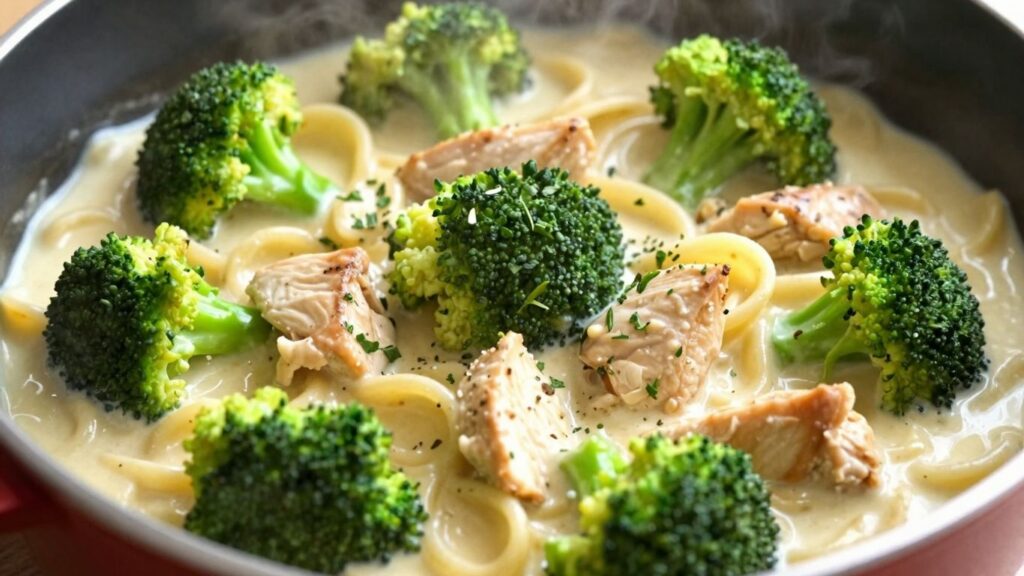 One-Pot-Pasta mit Brokkoli und Hähnchen in einem Topf