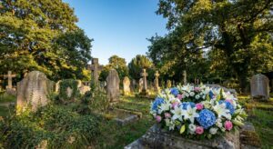 Symbolisches Bild für Trauerfeier von Prinzessin Irene mit Blumenarrangement