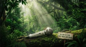 Symbolische Darstellung eines leuchtenden Mikrofons im Dschungel für Dschungelcamp Teilnahme