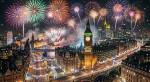 Ein prächtiges Feuerwerk, das den Himmel bei Nacht erleuchtet, symbolisiert den Start ins neue Jahr 2026.