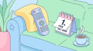 Symbolhebild: Fernbedienung, Kalender und Kaffee auf Sofa, TV Streaming Überraschung 2026