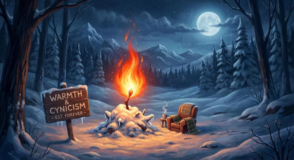 Symbolbild einer kleinen Flamme in kalter Winterlandschaft, Comeback-Symbol