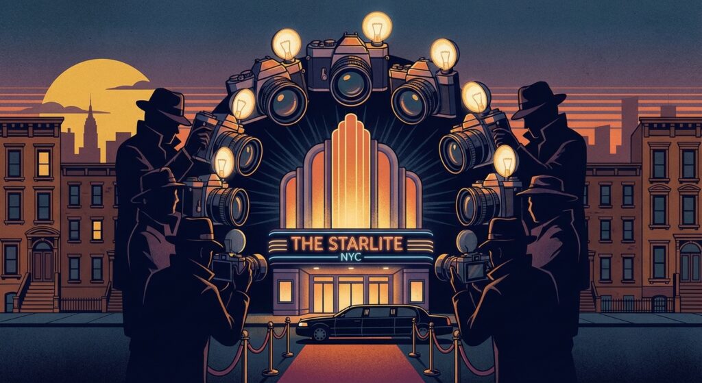 Symbolisches Bild von Paparazzi vor einem schicken Restaurant in New York